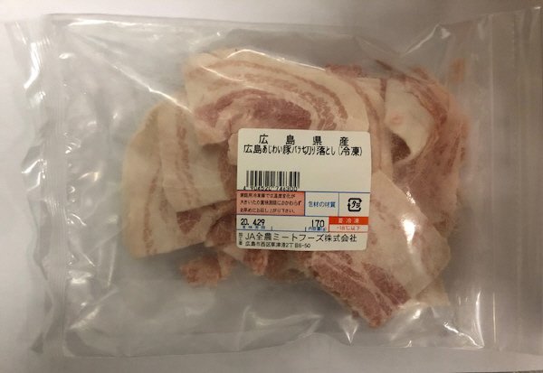 全農ミートフーズ広島／広島県産広島あじわい豚バラ切り落とし（冷凍）