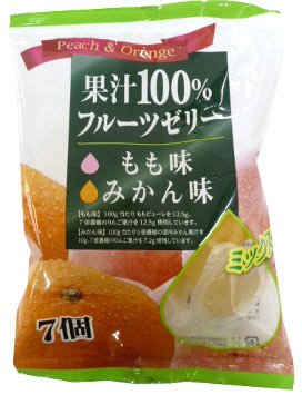 果汁１００％フルーツゼリー　もも味　みかん味