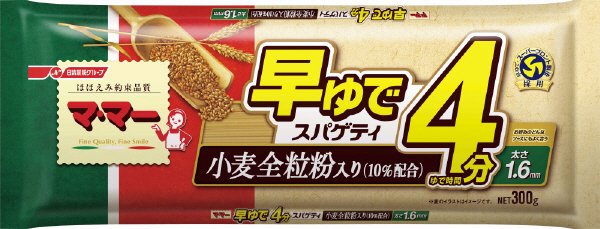 マ・マー　早ゆで４分スパゲティ　小麦全粒粉入り　１．６ｍｍ