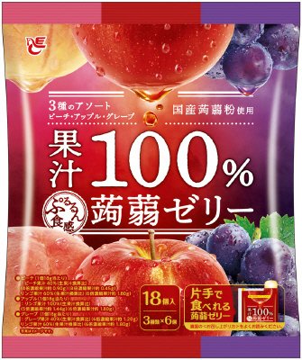 果汁１００％蒟蒻ゼリー　ピーチ＋アップル＋グレープ
