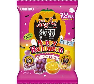 ハロウィン　ぷるんと蒟蒻ゼリーパウチ　グレープ＋オレンジ